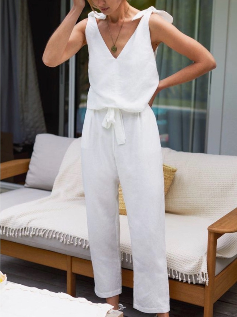 Emerson Fry White Linen Paris Pant